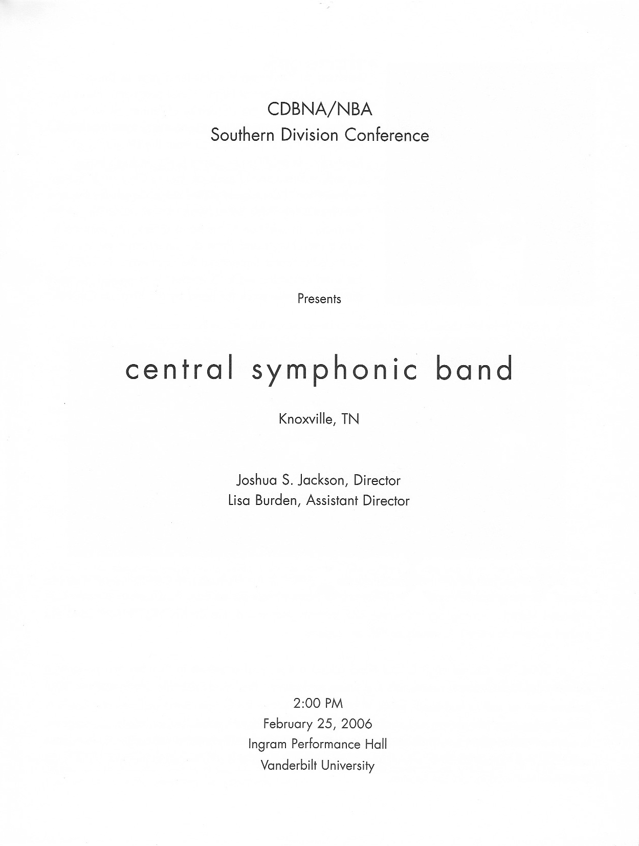 Program from the National Band Association and College Band Directors National Association joint conference featuring Central High School Band