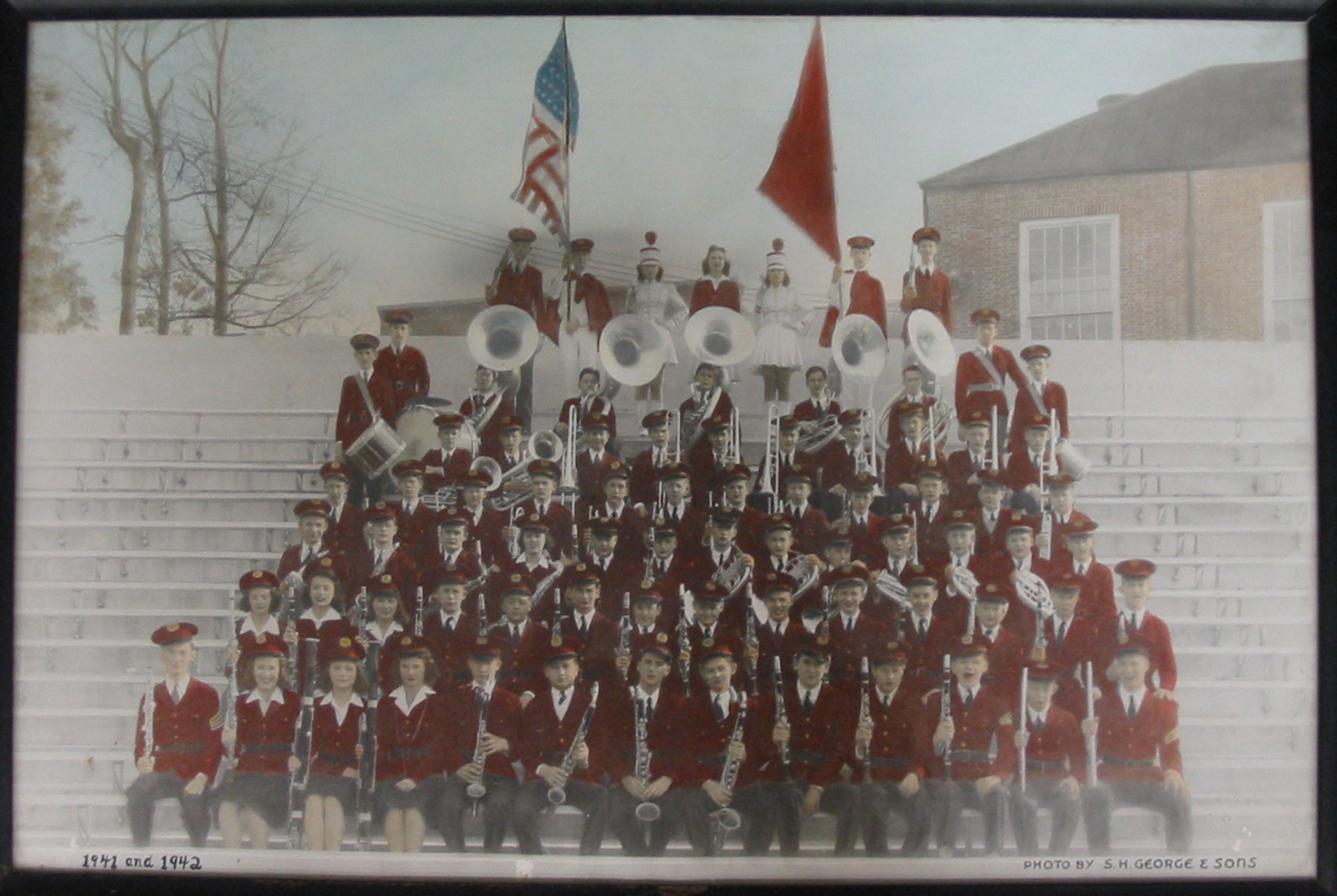 1941-42 Central High School Band photographed in the stadium showing significant growth in size