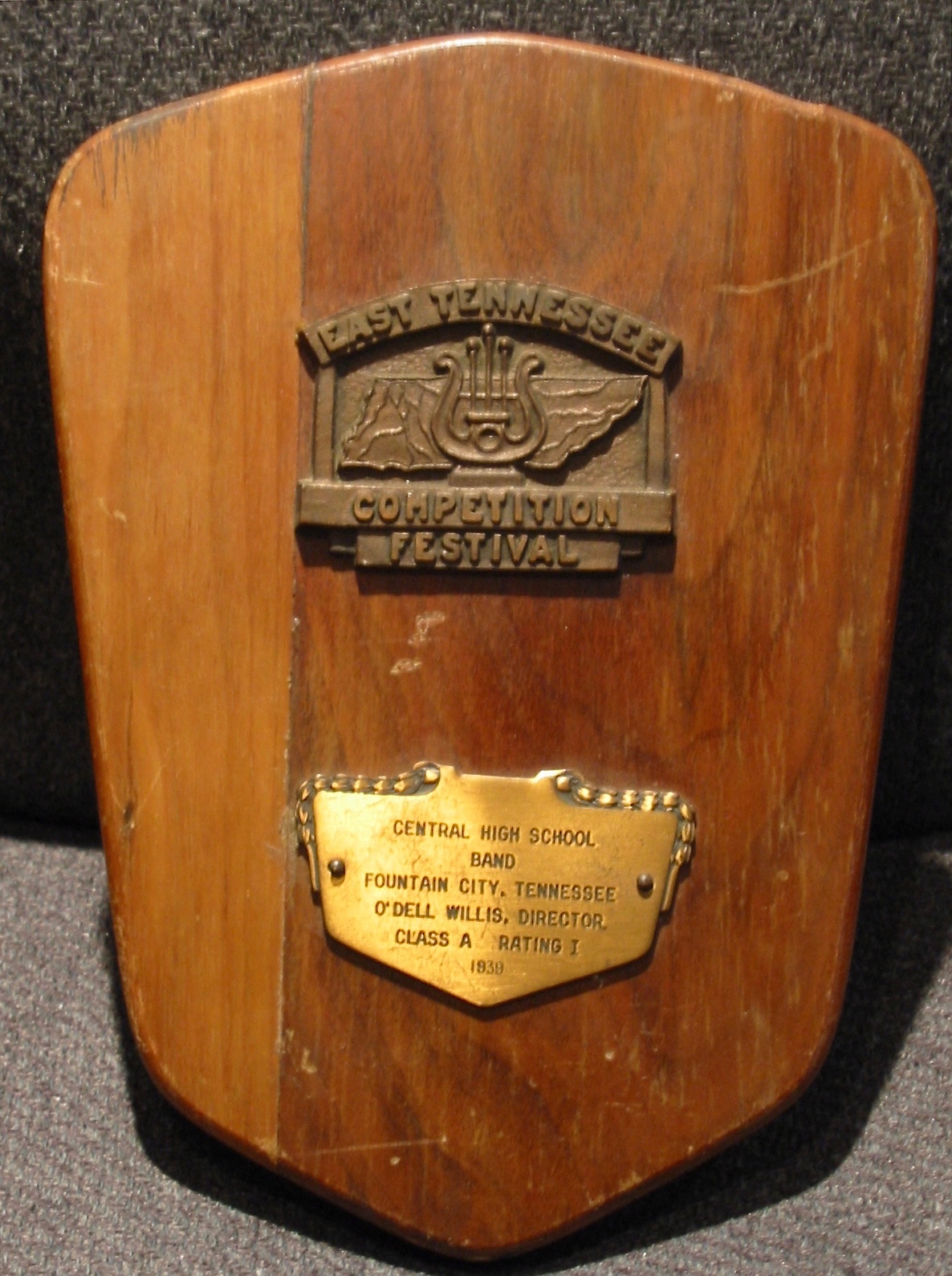 1939 ETSBOA Superior Rating plaque awarded to Central High School Band